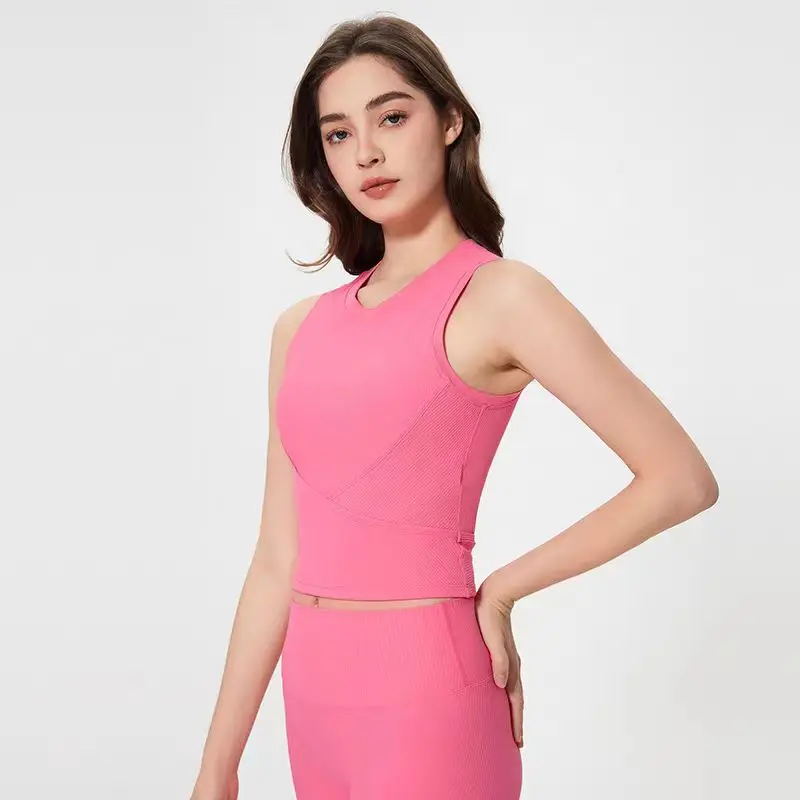 

Лимонный бюстгальтер для бега в тренажерном зале, тканевый ребристый женский спортивный жилет для йоги с нагрудной подушечкой, быстросохнущий топ без рукавов для пилатеса, фитнес-майка