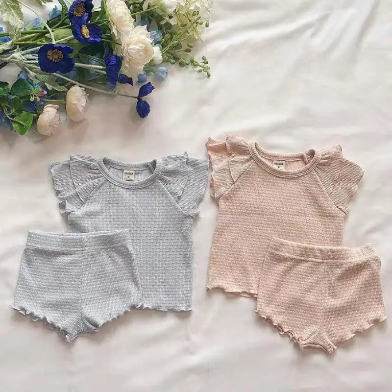 

2026 Summer New Baby Short Sleeve Clothes Set Soft Cotton Infant Girl Solid Tops + Shorts 2pcs Suit Toddler Girl Outfits