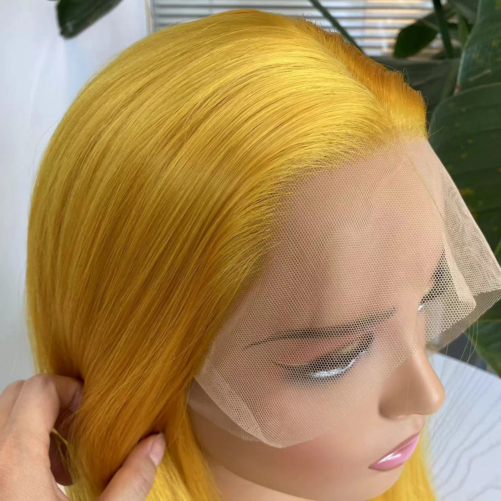 RDY-Perruque Lace Front Wig synthétique jaune citron, cheveux lisses et longs, sans colle, naissance des cheveux naturelle colorée, pour femmes 03/