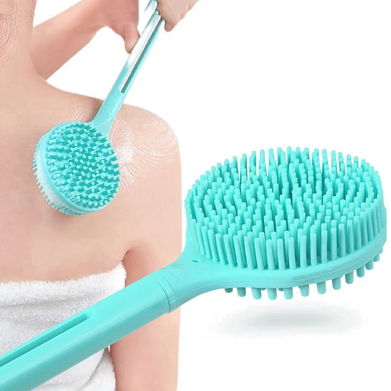 2X Double-Sided Shower Body Brush Silicone Long Handle Bathroom Wash Brush Bathing Massage Back Body Exfoliating Brush