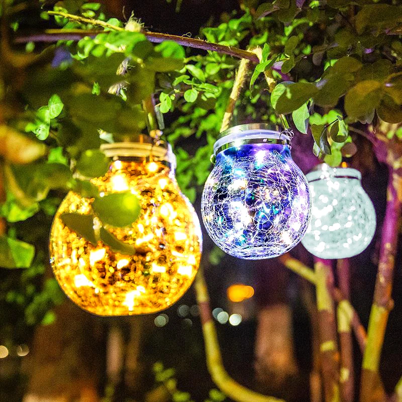 

Solar Hanging Lantern LED Crackle Glass Ball Lights Outdoor Waterproof Globe Lighting for Patio/Yard/Tree/Fence Decoration