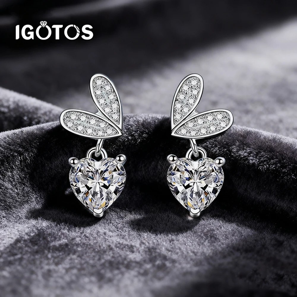 

IGOTOS Серьги-гвоздики с муассанитом в форме сердца для женщин, блестящие серьги с имитацией бриллианта, стерлинговое серебро S925, ювелирные изделия для ушей, Рождественский подарок
