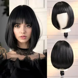 Short Straight Bob Wig with Bangs for Women Natural Black Cosplay Daily Synthetic Hair Wigs High Temperature Fiber Wig