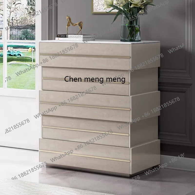 

Italian light luxury modern solid wood simple storage cabinet, living room storage side cabinet, rock slab small apartment