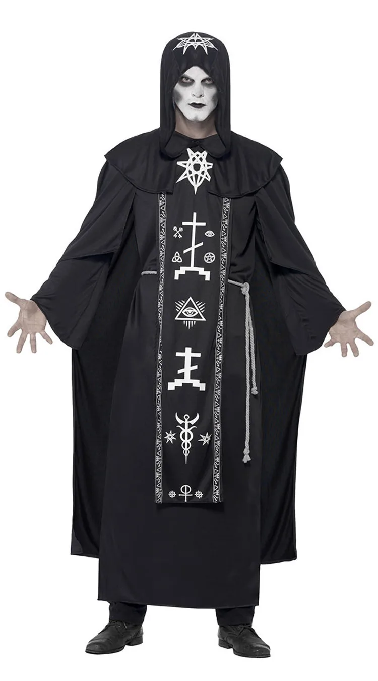 Monk Wizard Cosplay Halloween Medieval Catholic Priest Costume Men's Dreadful Pastor Carnival Party Women Role Play Fancy Dress