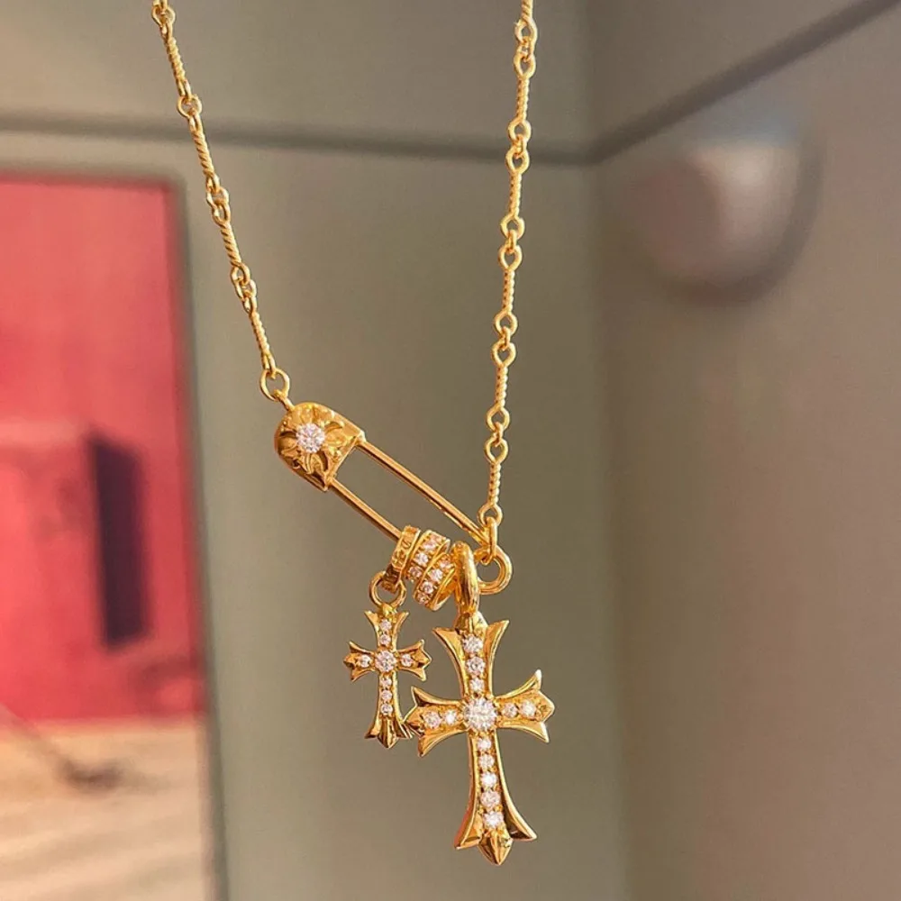 

Pin Cross Pendant Necklace Women's Unique Clavicle Chain Accessories
