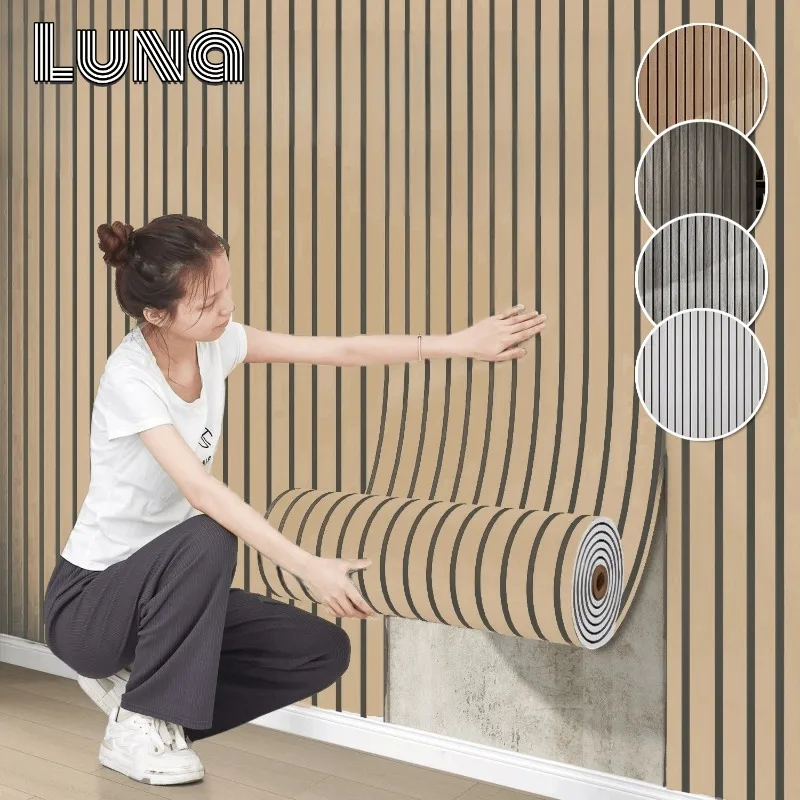 Foam Grille Wall Stickers Self Adhesive Wallpapers Background Wall Decoration Thick Wood Grain Peel and Stick Wallpapers 3/5/10M