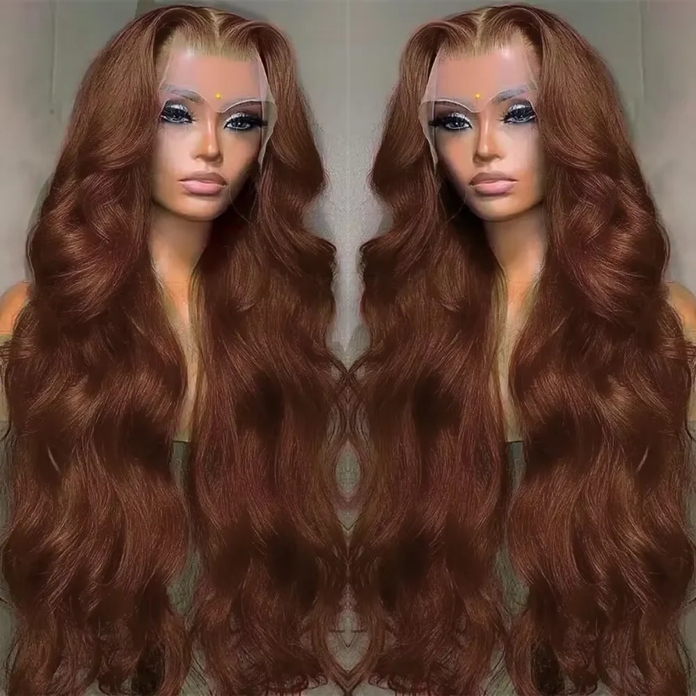 

Body Wave No Shedding Wig Pre Plucked Colored Human Hair Wig 13x4 HD Transparent Lace Chocolate Brown Frontal Lace Wig For Women