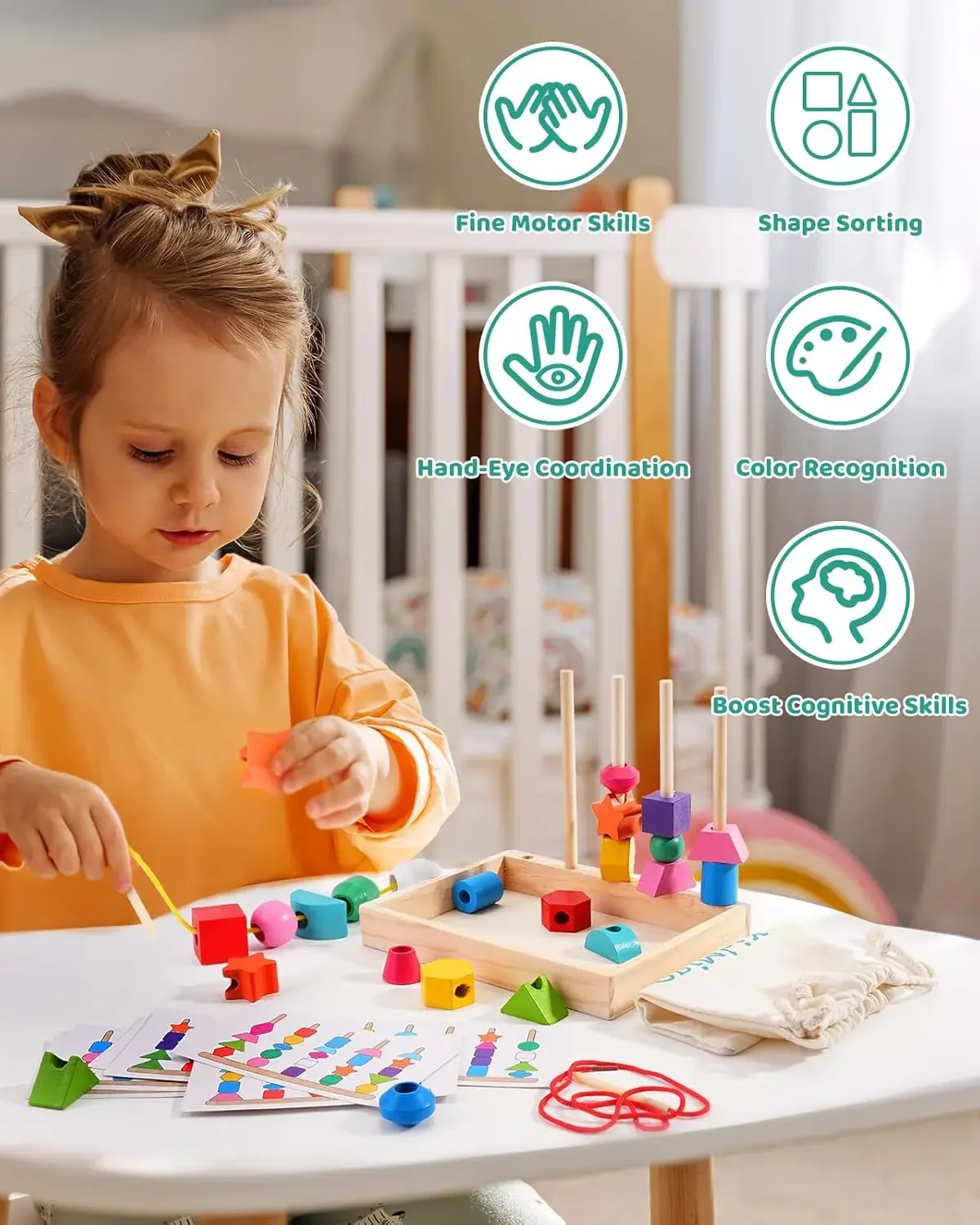 ألعاب مونتيسوري لعمر 3 سنوات، ألعاب التراص للأطفال الصغار، مكعبات التراص، خرز الأربطة، ألعاب ما قبل المدرسة ذات الشكل المتطابق، مونتيس