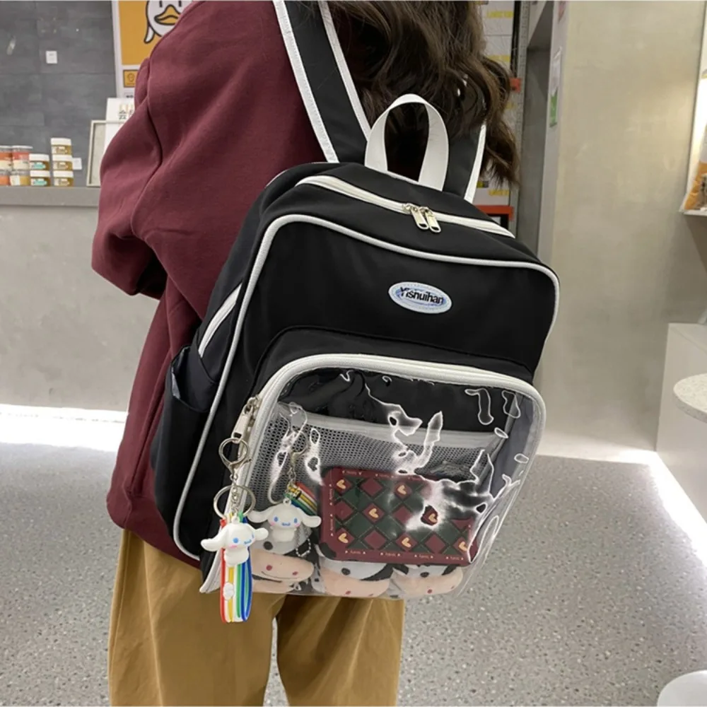 Styl japoński Itabag studencka torba na ramię tornister torba nautoring przezroczysty plecak z odznaką z PVC DIY torba ekspozycyjna dla lalek Labubu