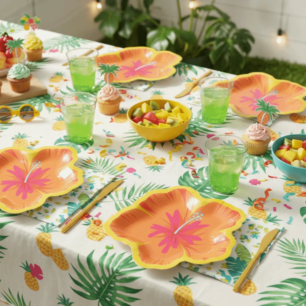 20PCS Paper Hibiscus Flower Shaped Plates Thickened Waterproof Cake Paper Plates Colorful Disposable Party Plate