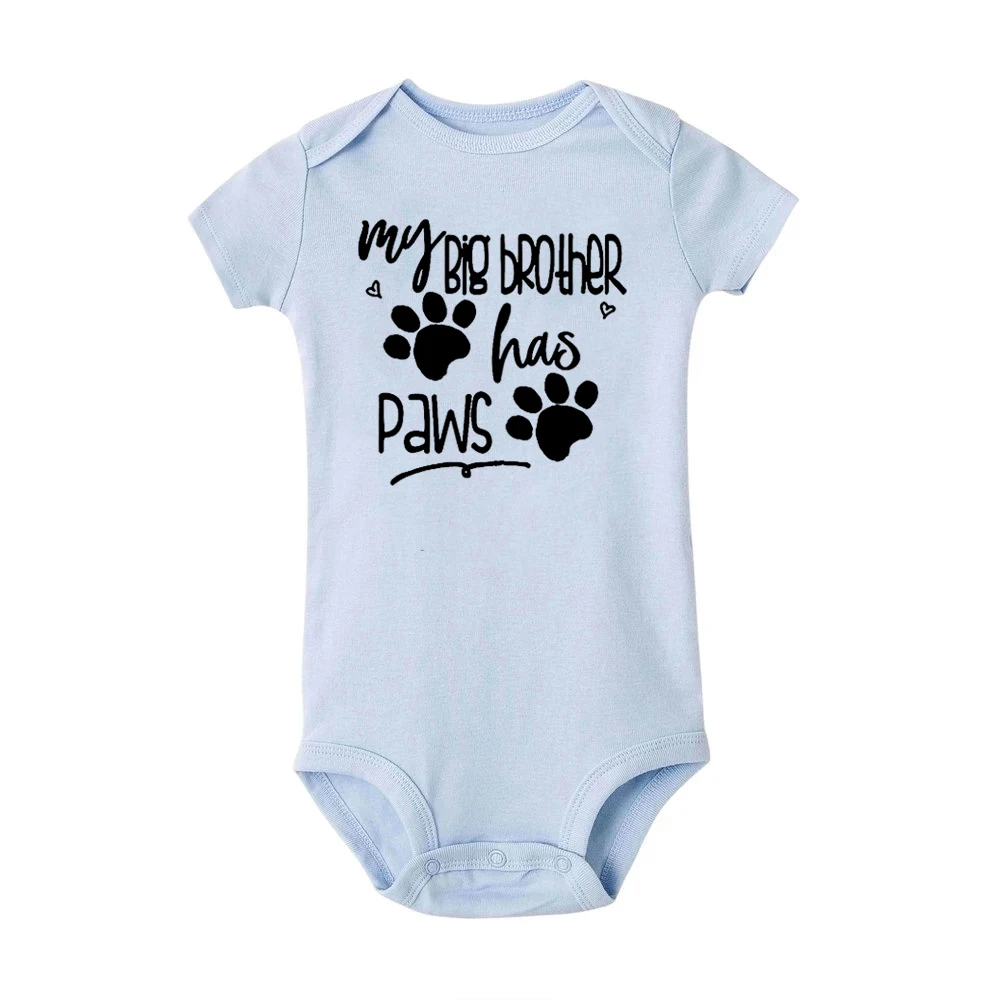 My Big Brother Has Paws Newborn Baby Boys Girls Romper Toddler Baby Bodysuit Short Sleeve Infant Clothes Cute Animal Printed