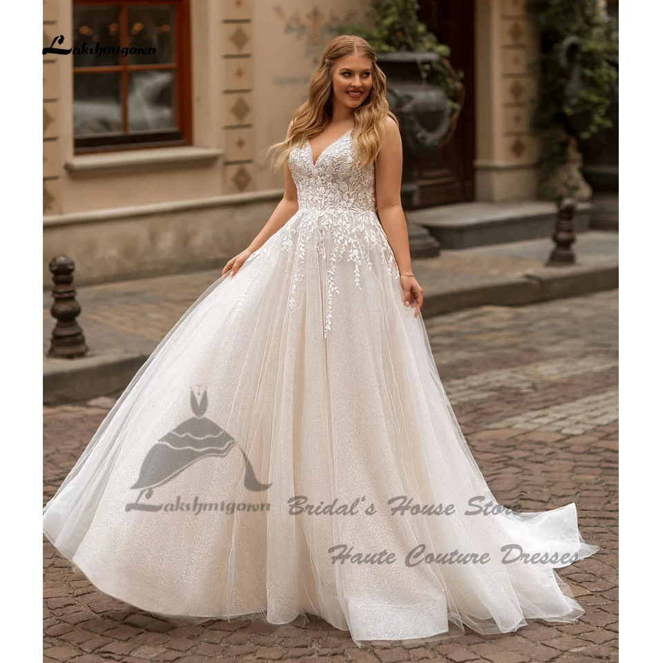 Lakshmigown Plus Size Damen Strand-Hochzeitskleider Ärmellos 2026 Funkelnde Glitzer Boho Brautkleider Spitzenapplikationen Maßanfertigung – Detail 4