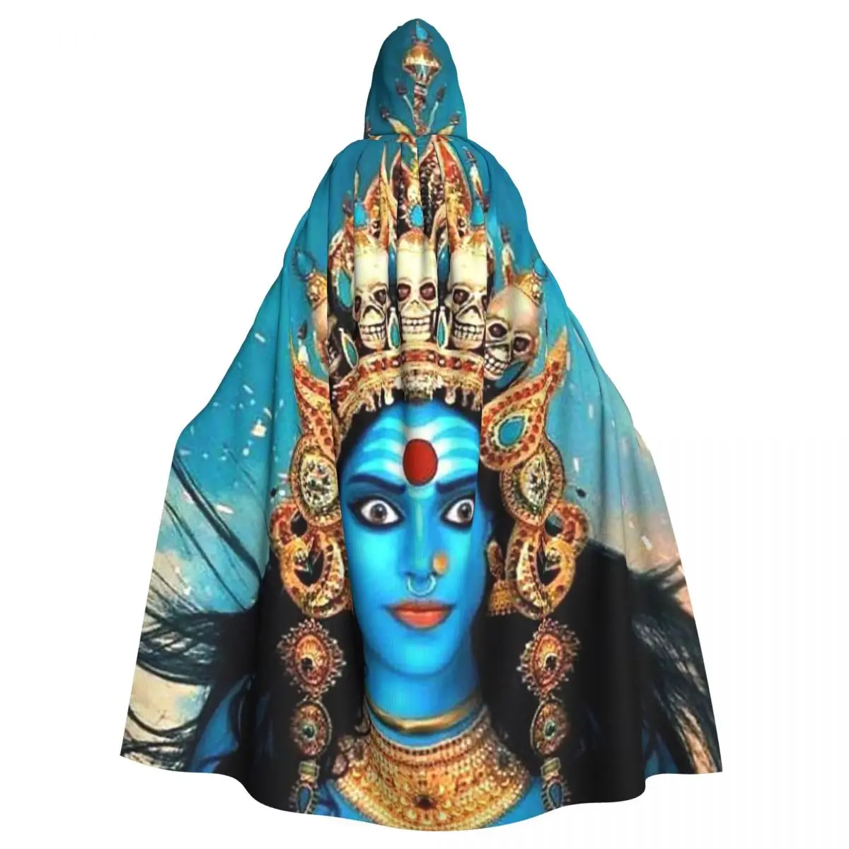 Cosmic Kali Ma - Hindu Goddess Of Destruction  Long Hooded Cloak Witch Medieval Costume Cosplay Cape HalloweenCoat Adult Unisex