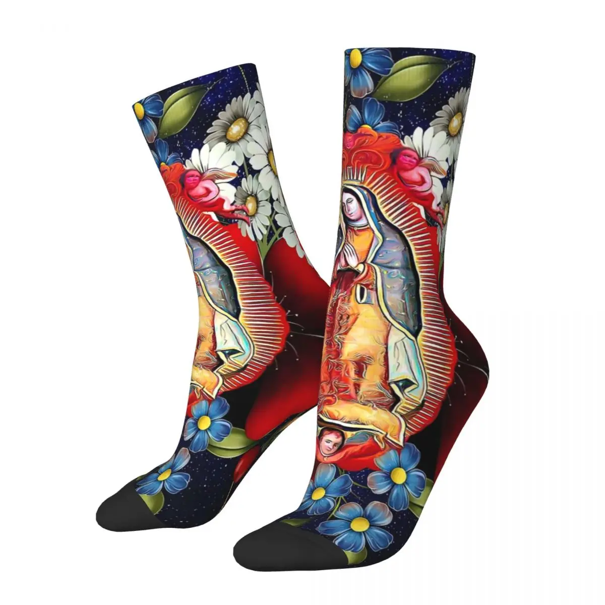 Mexican Virgin Mary Socks Our Lady of Guadalupe Trendy Stockings Anti Sweat Women Men Socks Soft Design Outdoor Sports Socks