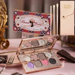 Flower Knows Chocolate Shop Highly Pigmented Eyeshadow Palette Shimmer Matte Glitter Long Lasting Vegan Eye Shadows Cruelty-free