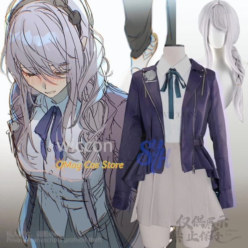 

Kirifuji Nozomi Cosplay Game The Hundred Anime Costume Purple Pu Punk Coat Jk Kawaii Uniform Dress Lovely Japanese Girls Lolita