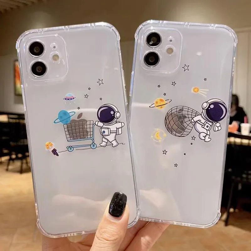 

Funny Creative Astronaut Phone Case For iPhone 16 15 13 12 11 14 Pro Max Mini 7 8 Plus X XS 16E SE4 Shockproof Transparent Cover
