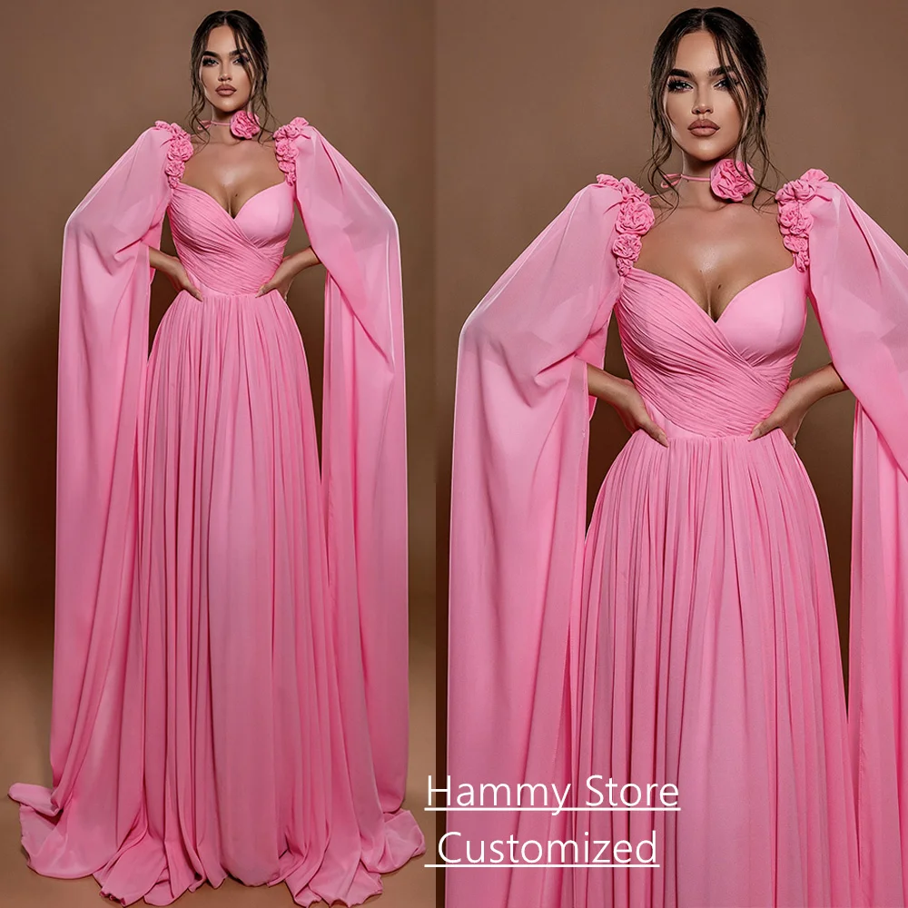 

Cheap Evening Dress Customized V Neck Long Sleeves Flowers Pleat A Line Sweep Train Prom Gown Wedding Party Dresses