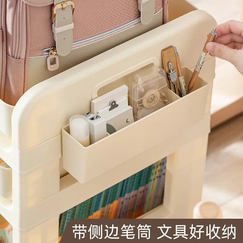 Imagem -03 - Movable Bookbag Storage Rack Office Desk Pequeno Gabinete Desktop Workstation Artefato Bolsa Cart Bookshelf