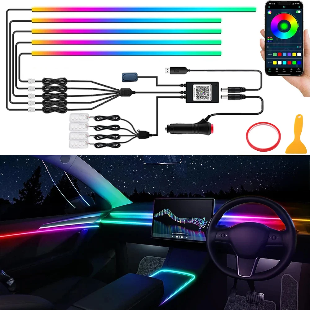 

Universal Car RGB Ambient Light Strip Symphony Auto Dashboard/Door/Foot Hidden Atmosphere Lamp Strip Flexible with App Control