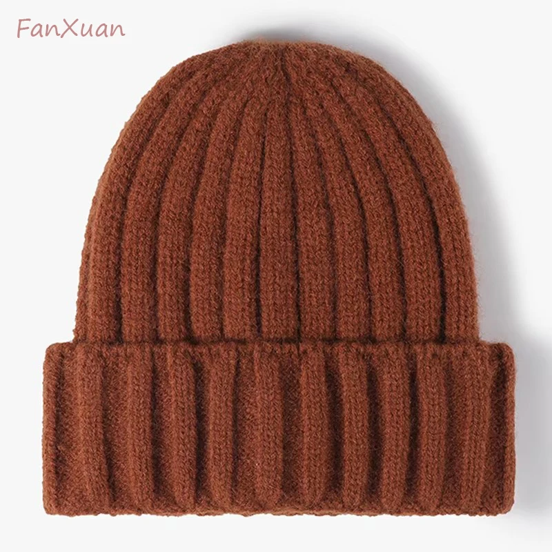 

Thick Knit Beanies for Women Autumn Winter Cashmere Women Hats Solid Color Simple Classic Design