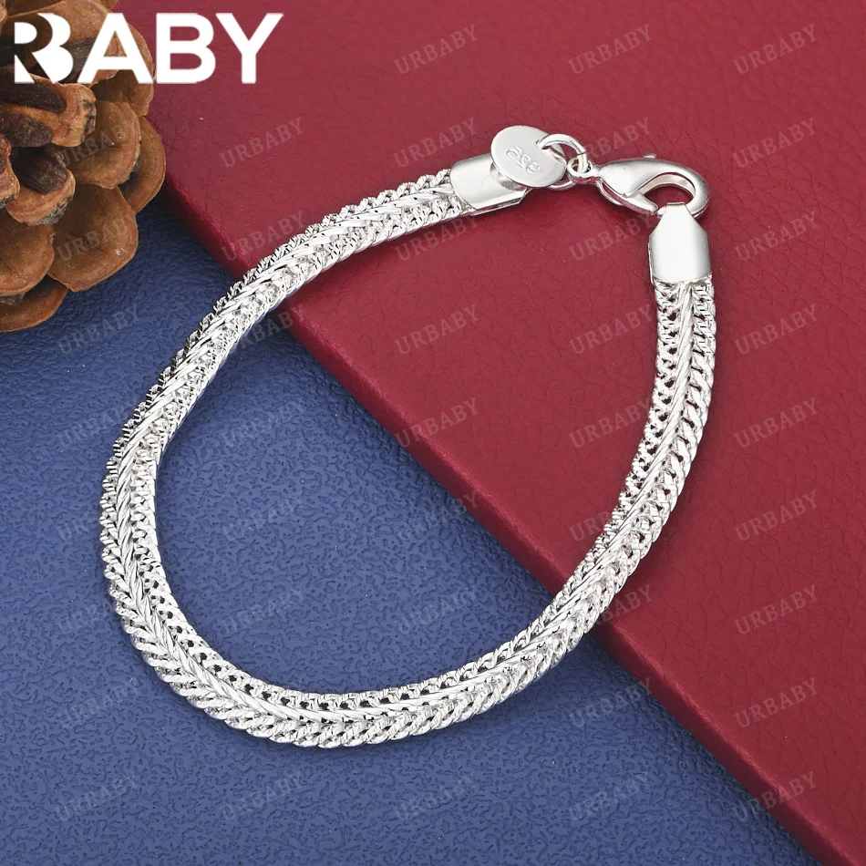 

URBABY 925 Sterling Silver 6mm Chain Bracelet For Women Men Fashion Jewelry Romantic Lovers Anniversary Gift