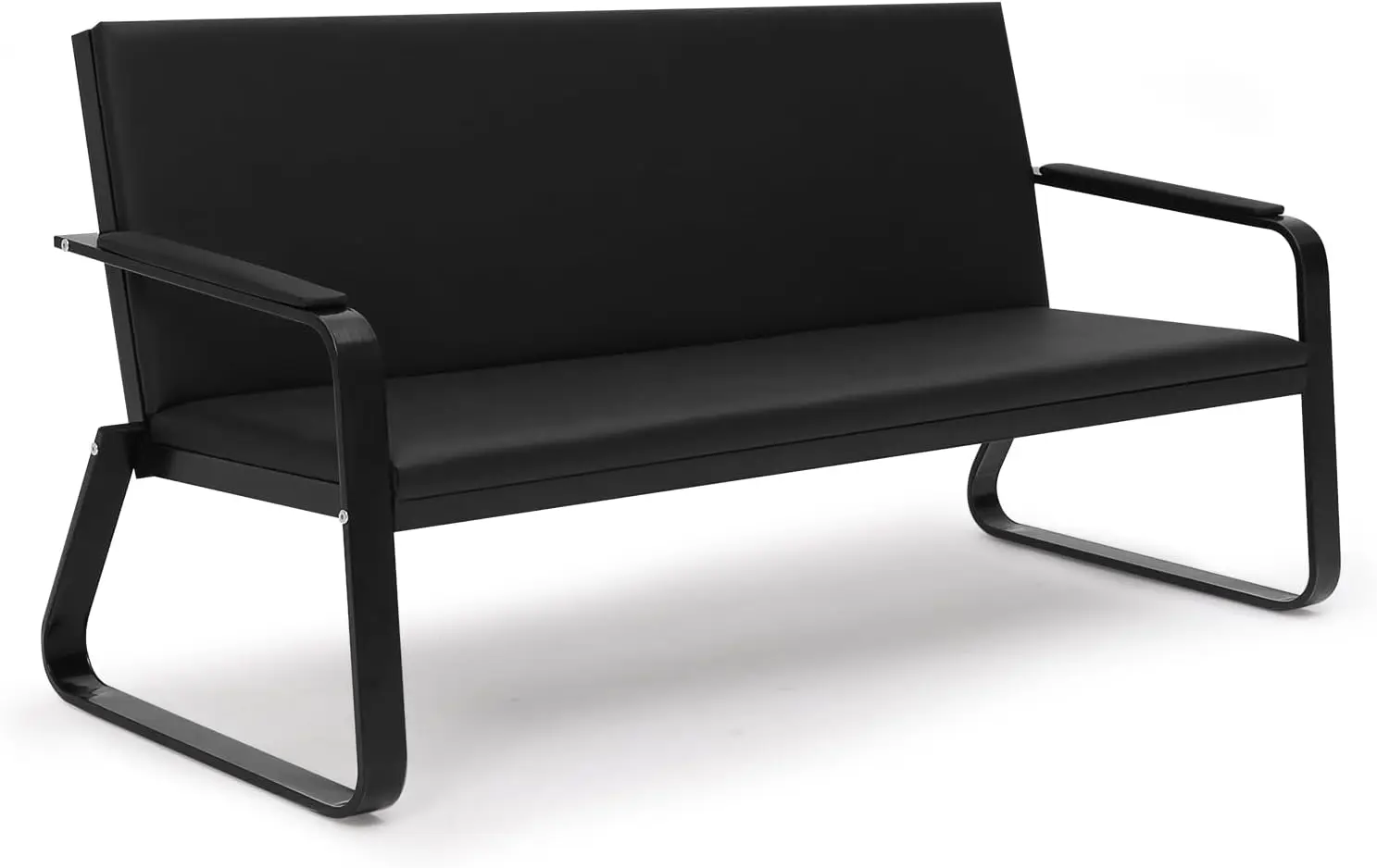 Waiting Room Guest Bench With Padded Arms, Pu Leather Office Furniture, Lobby Conference Reception Bench, Office Guest Seating