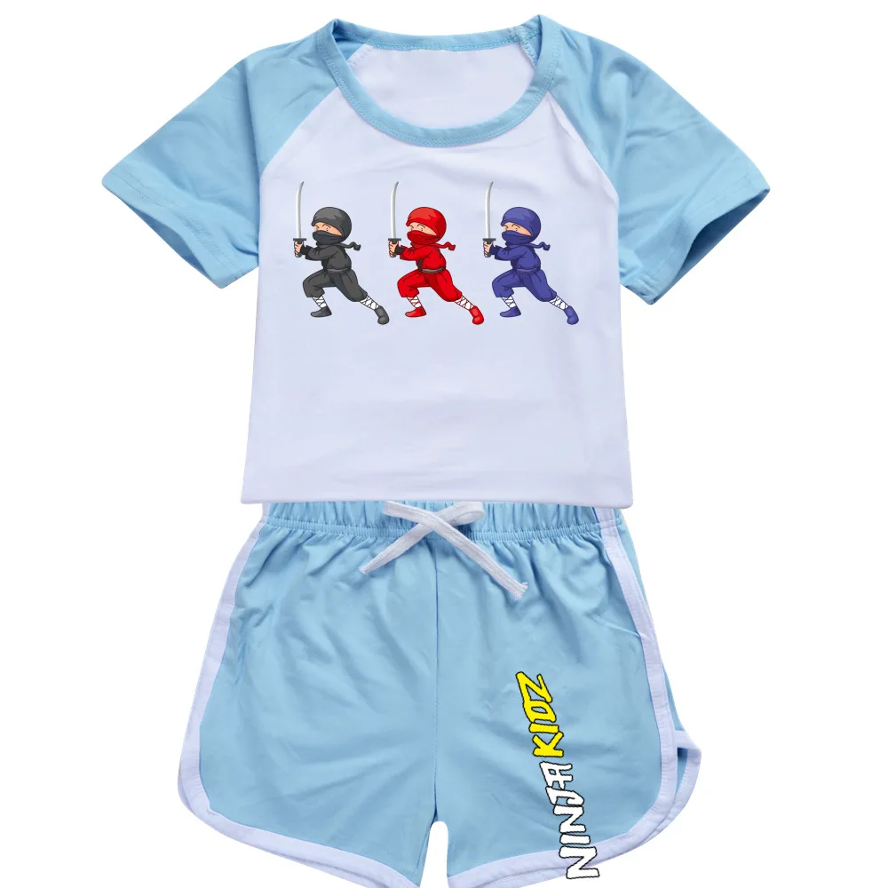 NINJA KIDZ Children Short-Sleeved Pajamas Set Summer Boys Girls Cartoon Casual Cotton Tshirt Top+Pants Sports Outfits image 6