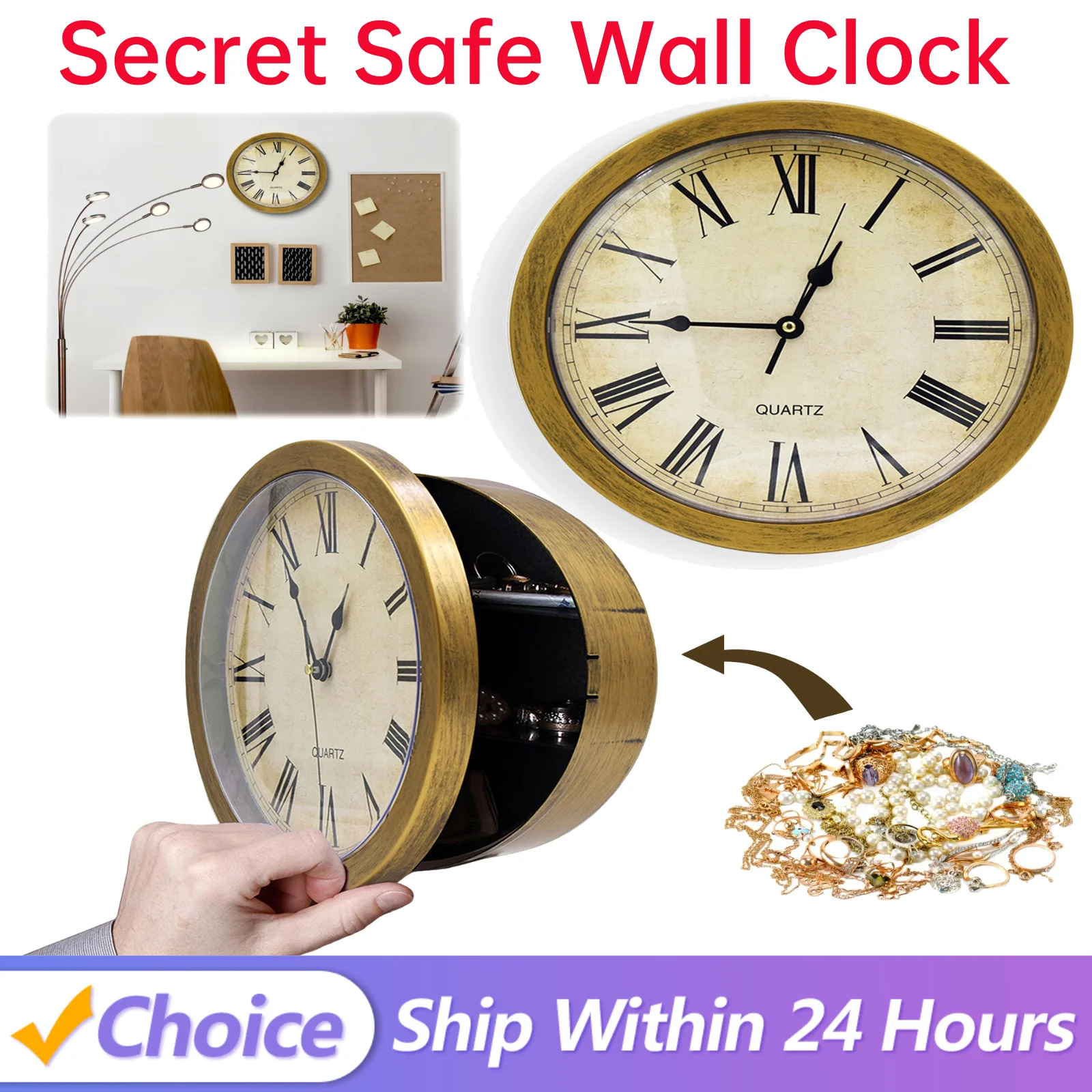 

Versatile Secret Safe Wall Clock 10-Inch Vintage Decor Clock Diversion Safe Creative Wall Clock Hidden Plastic Safe Box