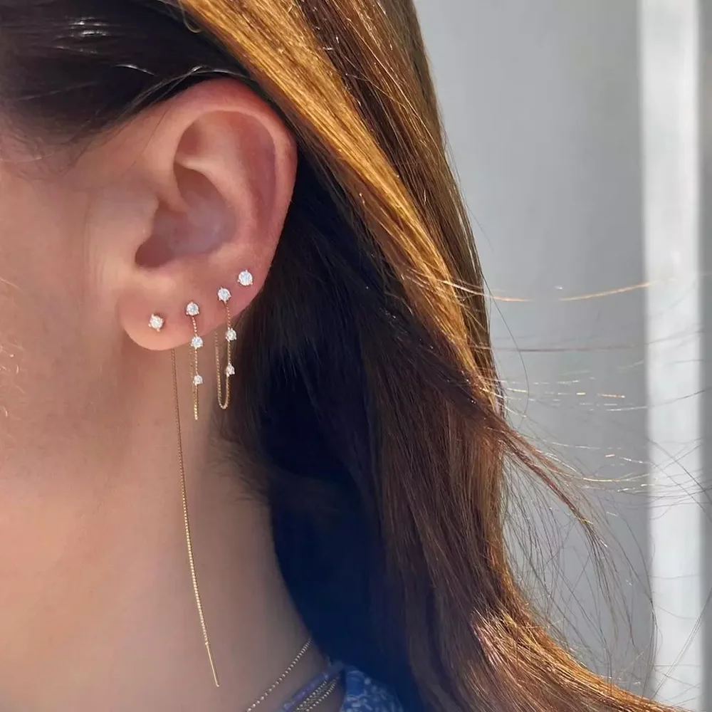 

100% 925 Steling Silver Round CZ Long Tassel Chain Dangle Drop Earrings Geometric Various Colored Fashion Women Jewelry