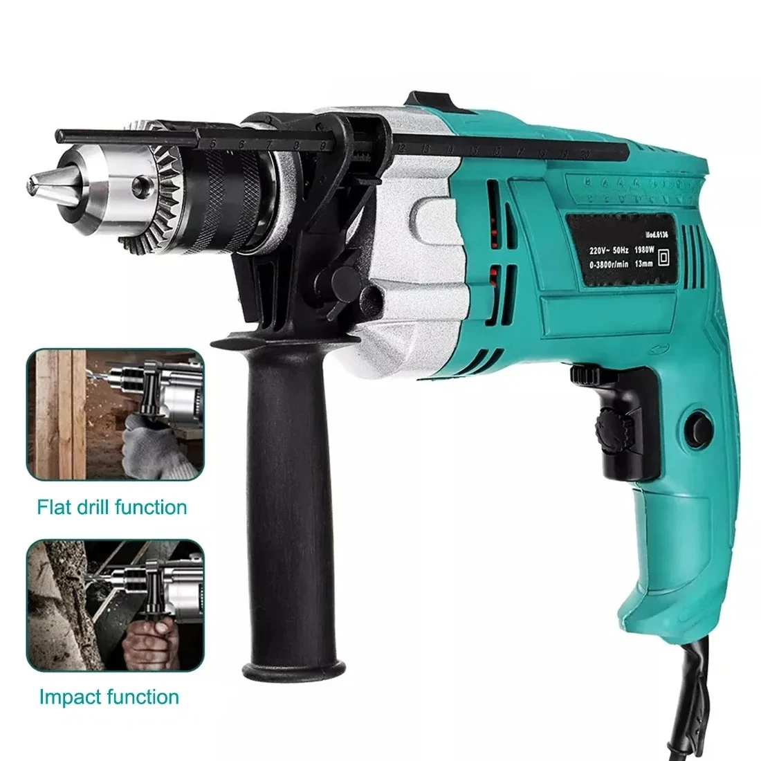 

220V High Power Hand Drill, Multi-Function Electric Tool for Home Industrial Use with Impact Function