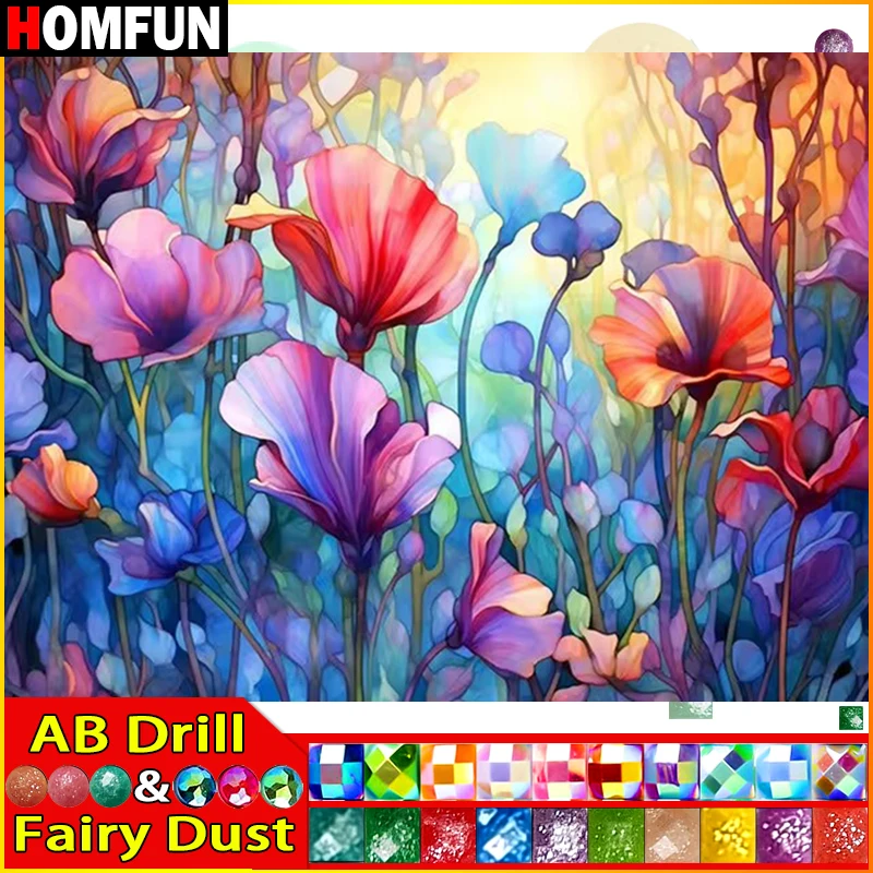 

HOMFUN Фея Пыль AB 5D DIY Алмазная картина "Пейзаж Цветок" Полная дрель Смола Алмазная вышивка крестиком Домашний декор