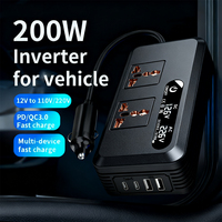Car Power Inverter 12V to 110V 220V 200W 400W Peak 2 USB 2 Type C 25W Ports Dual LED Display 8 Protections Quiet Efficient for C