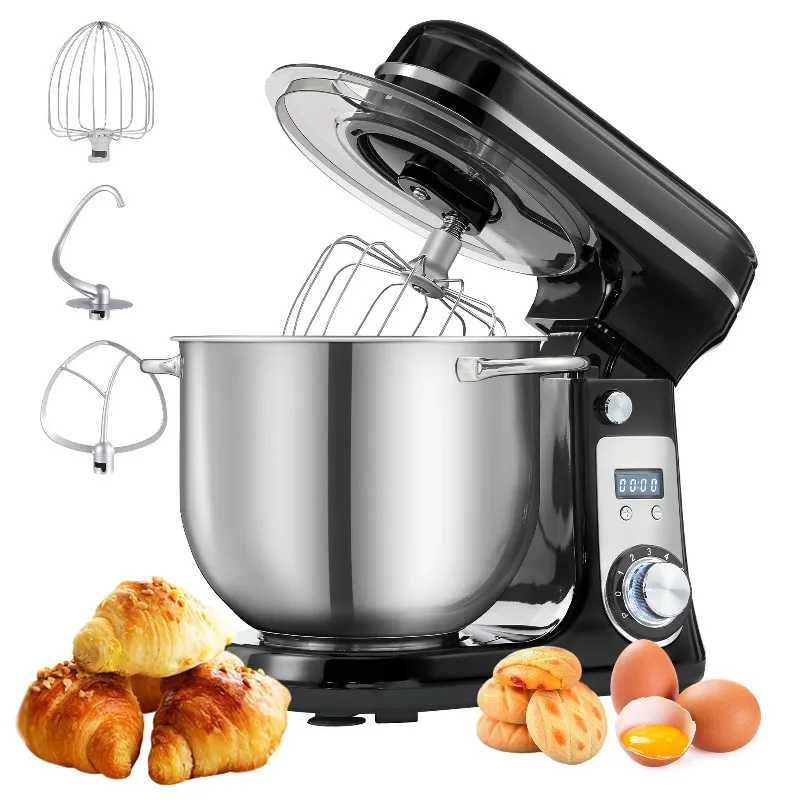 6-Speed Stand Mixer with 6L Stainless Bowl – 1200W Quiet DC Motor, Includes Cream Whisk, Egg Whip & Dough Kneader