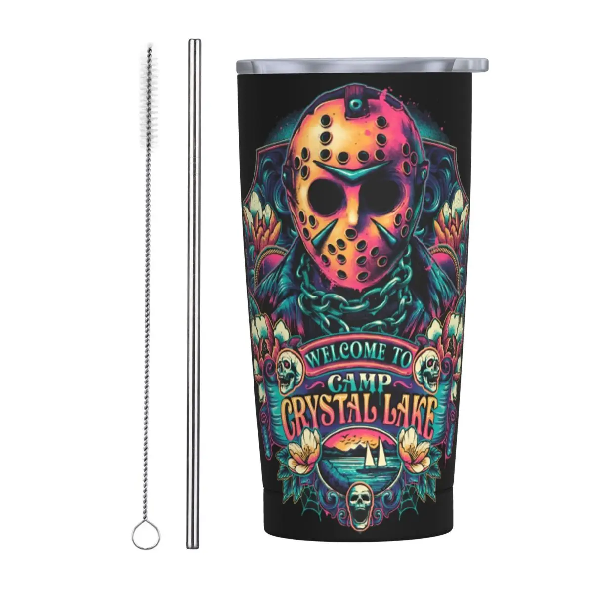 

Camp Crystal Lake Killer Jason Tumbler 20oz Stainless Steel Double Wall Vacuum Insulated Horror Halloween Mug for Cold and Hot