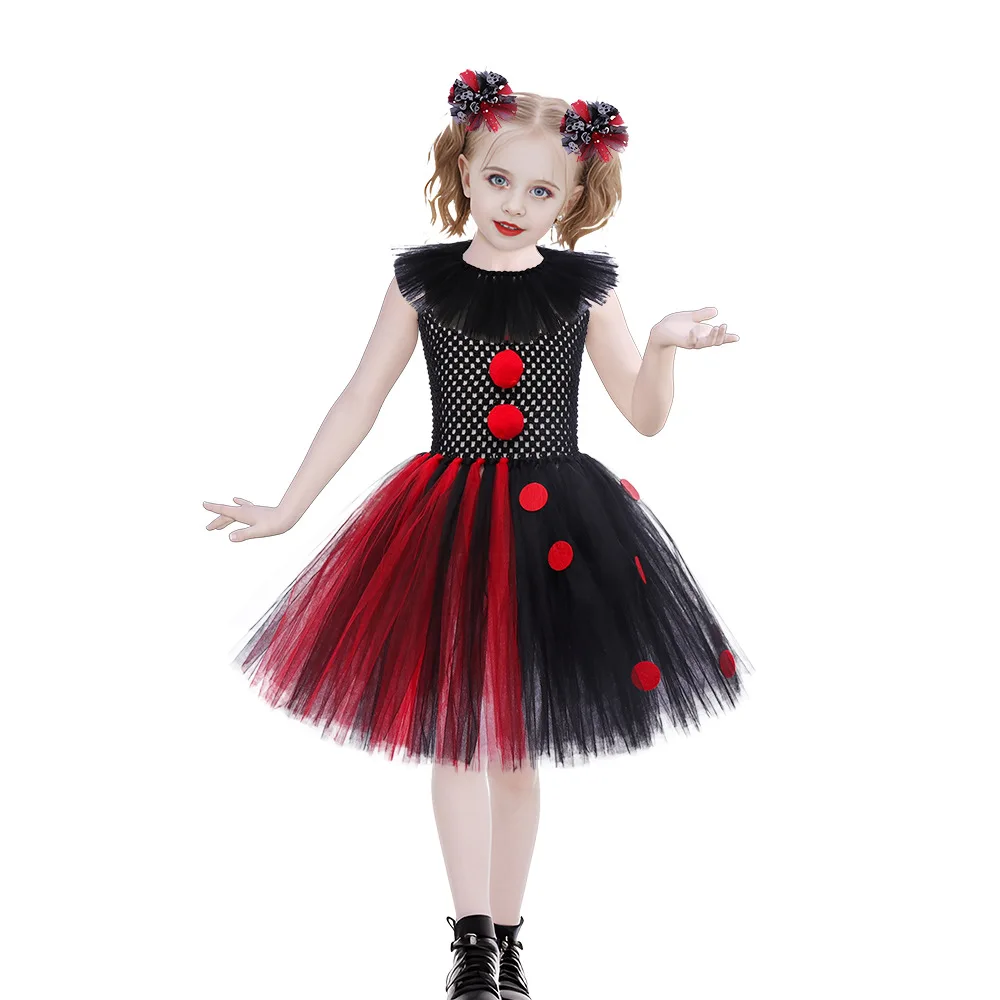 子供のためのハロウィーンのチュチュドレス,ピエロの復活,赤いヘアボール,ロールプレイング,パフ,ハロウィーン