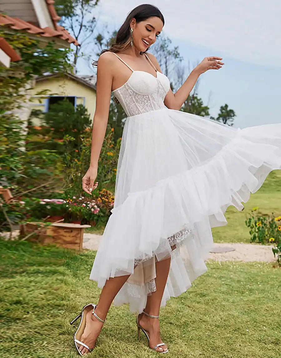 Elegant Wedding Dresses Tulle Corset Top Sweetheart Spaghetti Strap High-Low Ever Pretty 2024 of Ivory Prom Women Formal Dresse