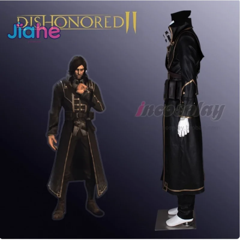 Dishonored Corvo Attano Cosplay Chief Royal Guard زي معطف قبعة السراويل حزام الخصر حقيبة الدعامة مجموعة هالوين رجل وسيم موحد