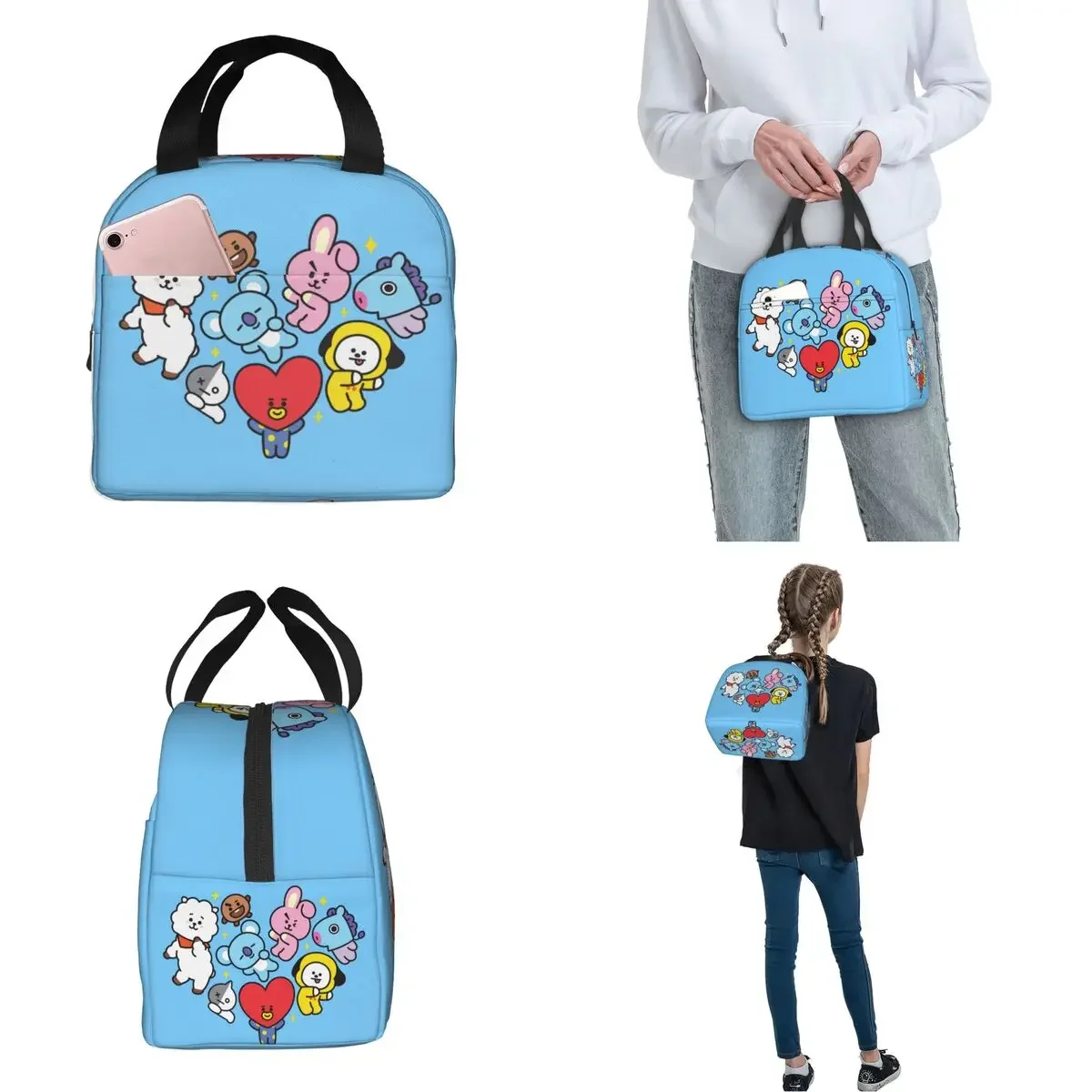 Kpop Cute Cartoon Insulated Lunch Bag Leakproof Music Lunch Container Thermal Bag Tote Lunch Box Beach Outdoor Men Women