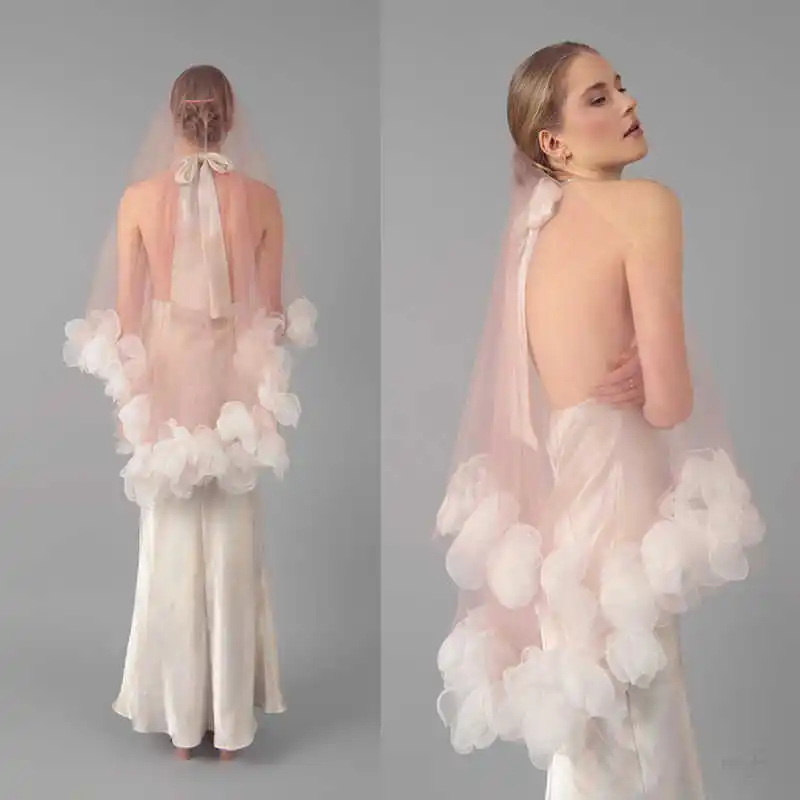 

Elegant Wedding Veil Two Layer Lace Handmade 3D Flower Elbow Length Bridal Veil Soft Tulle Brides Wedding Accessories