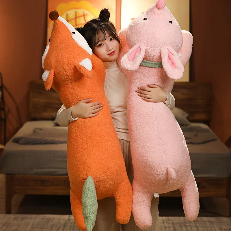 100/120cm Kawaii Fox Shark Rabbit Bear Plushie Pillow Cartoon Animal Flying Dinosaur Cushion Stuffed Soft Sleeping Birthday Gift