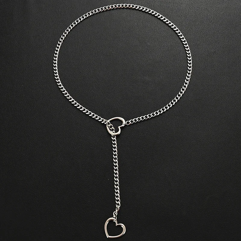Heart O-ring Slip Chain For Women Punk Rock Necklace Stainless Steel Cuban Long Necklace Jewelry Adjustable Neck Chain