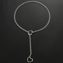 Heart O-ring Slip Chain For Women Punk Rock Necklace Stainless Steel Cuban Long Necklace Jewelry Adjustable Neck Chain