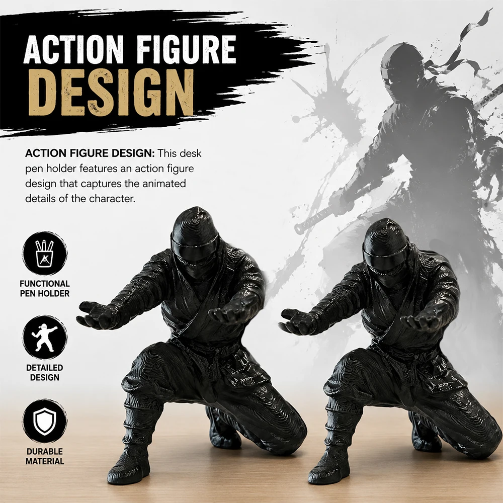 1pc/3pcs 3d Printed Ninja Pen Holder Unique Figurine Stationery Organizer Pencil Figurines Desk Decor Craft For Pen Storage Gift
