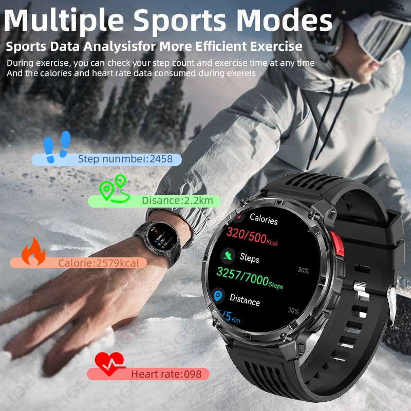 LIGE Jam Tangan Pintar Olahraga Luar Ruangan Baterai 1100mAh Pria Senter LED Kompas Detak Jantung IP68 Tahan Air Panggilan Bluetooth Smartwatch