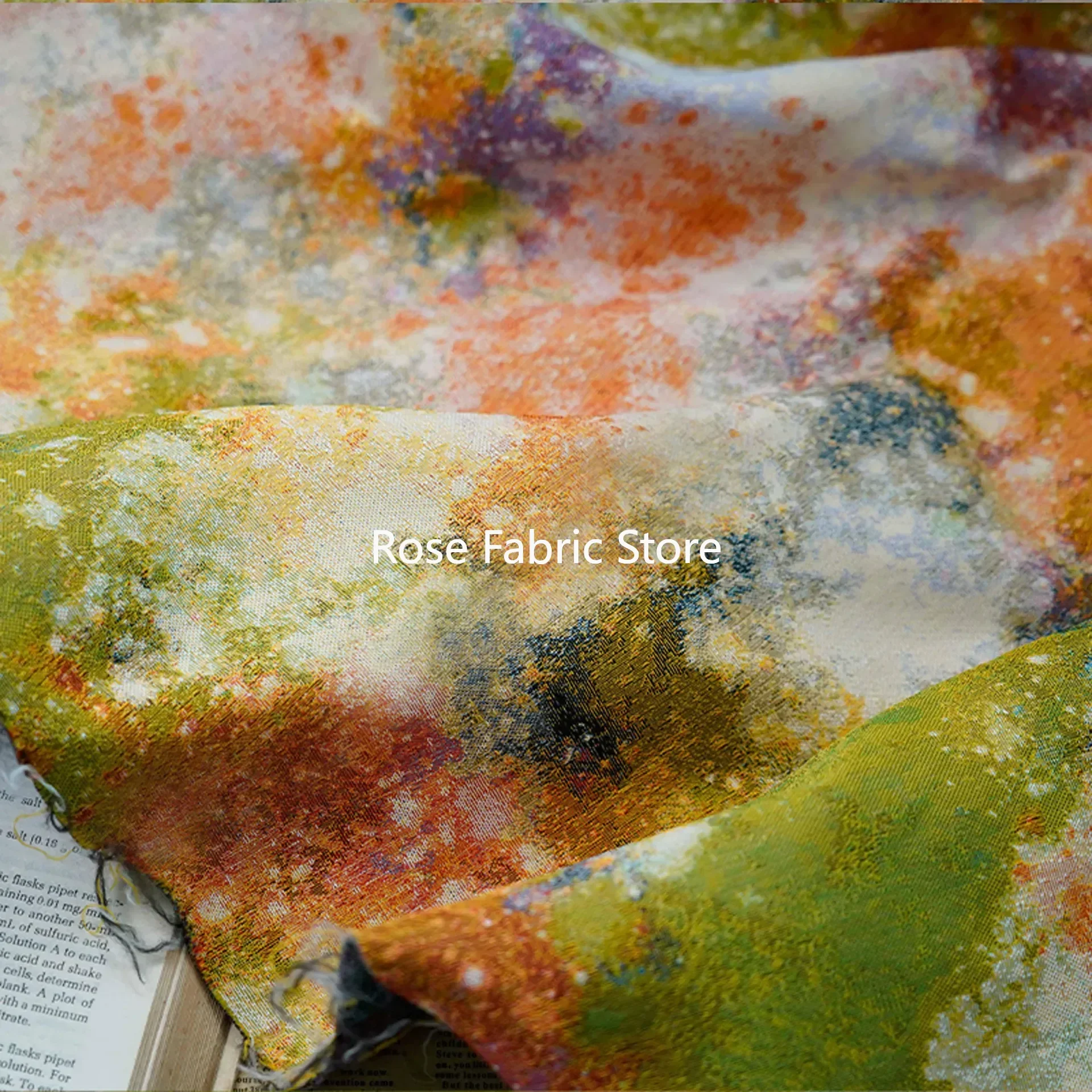 

1 Meter Retro Oil Painting Style Thick Coarse Jacquard Fabric Dining Table Cloth Jacket Diy Sewing Fabric