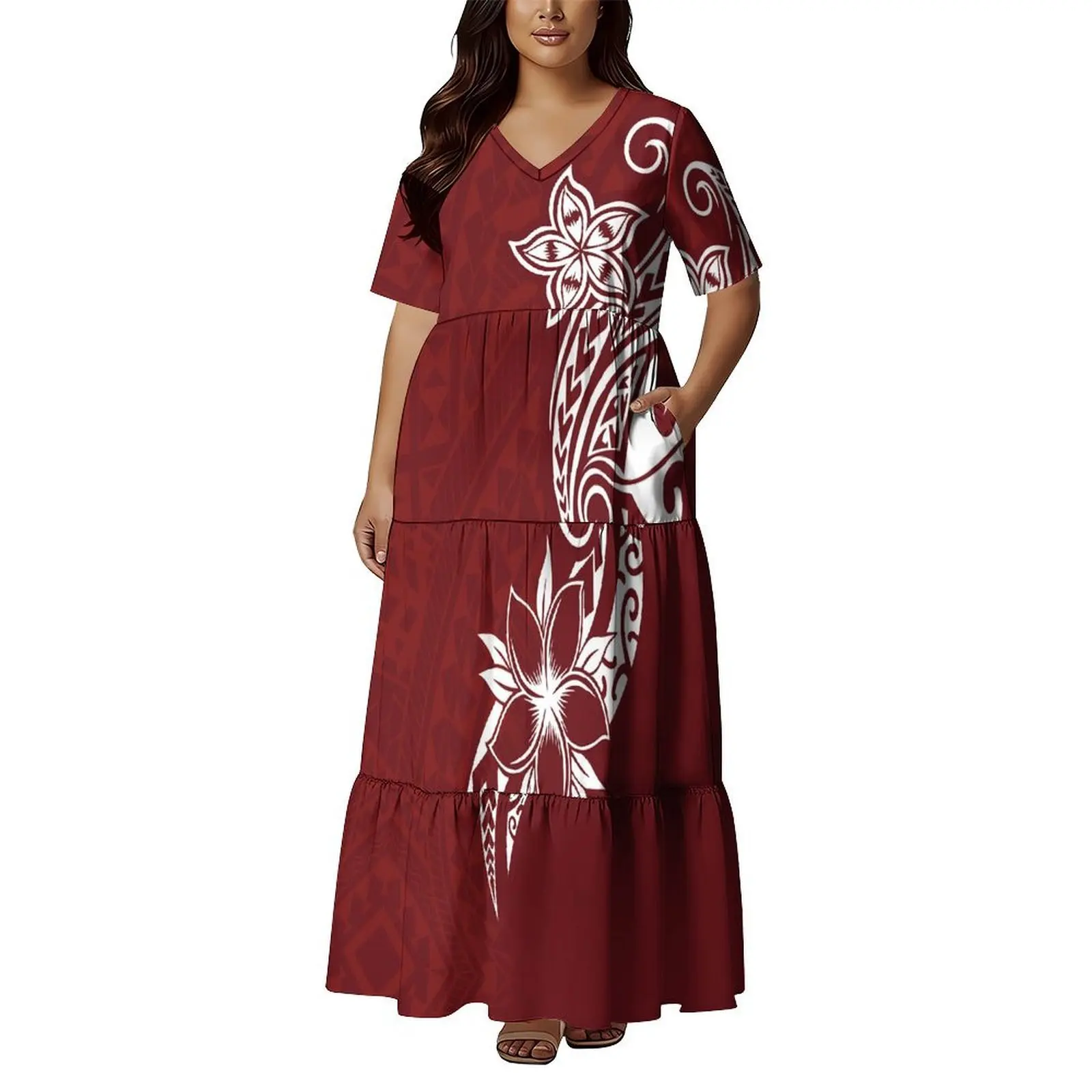 

Newly Designed Loose-Fitting Women'S Short-Sleeved Casual Dress Fashionable Ethnic Clothing Hawaiian Polynesian Long Dress