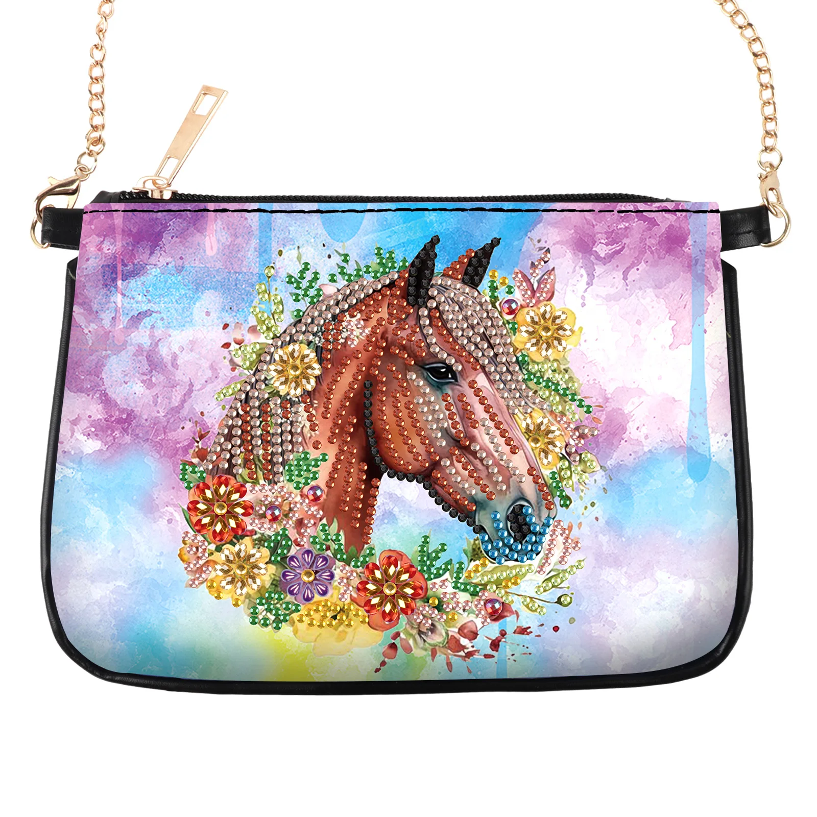 Diamond Art Painting bag Kits for Adults with Chain Crossbody Bag,Cute Horse Unique Shaped Diamond Craft Handmade Creative Gift