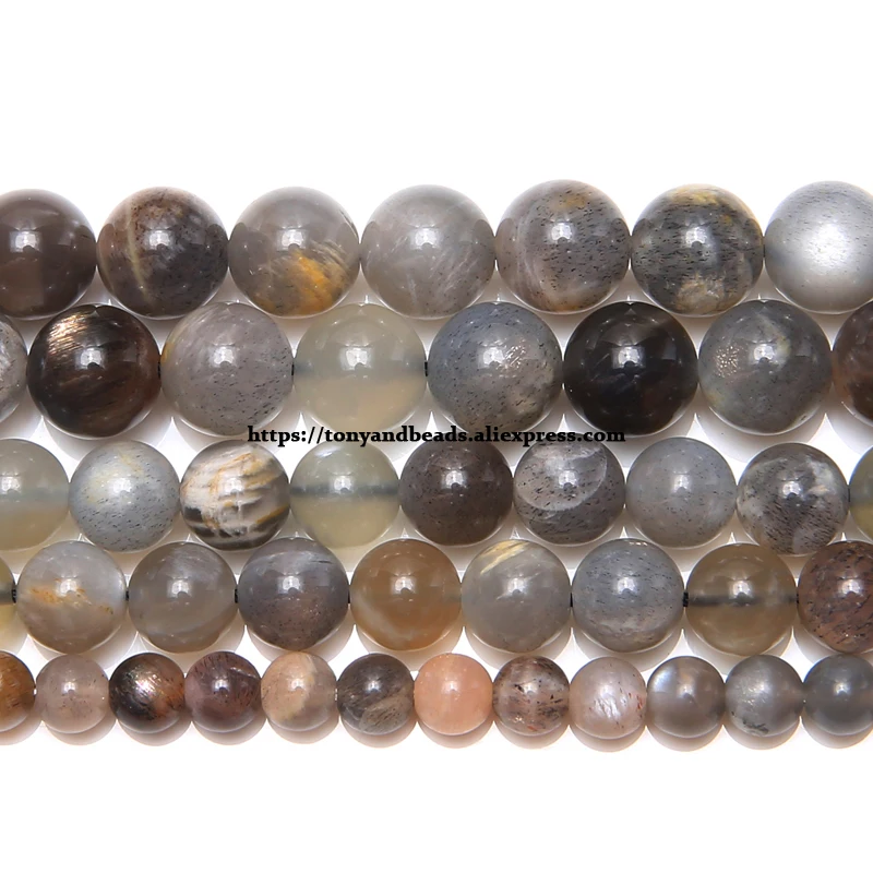 

Natural Black Moonstone Round Loose Beads 15" Strand 6 8 10MM Pick Size For Jewelry Making